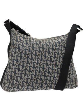 Christian Dior Trotter Canvas Shoulder Bag Navy Silver